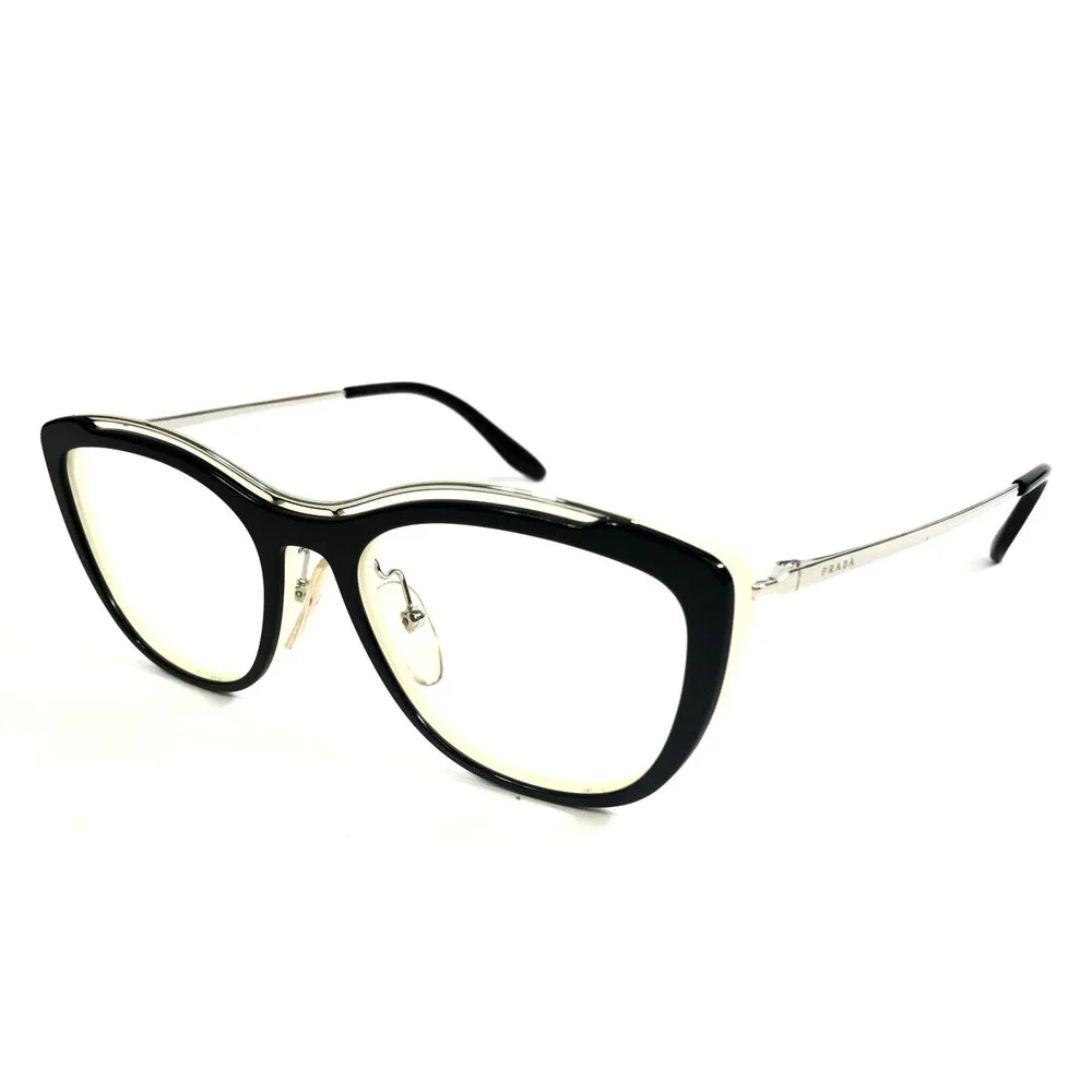 Prada Eyeglasses Frames VPR04V 4BK-1O1 Black White Silver Full Rim 53-18-140